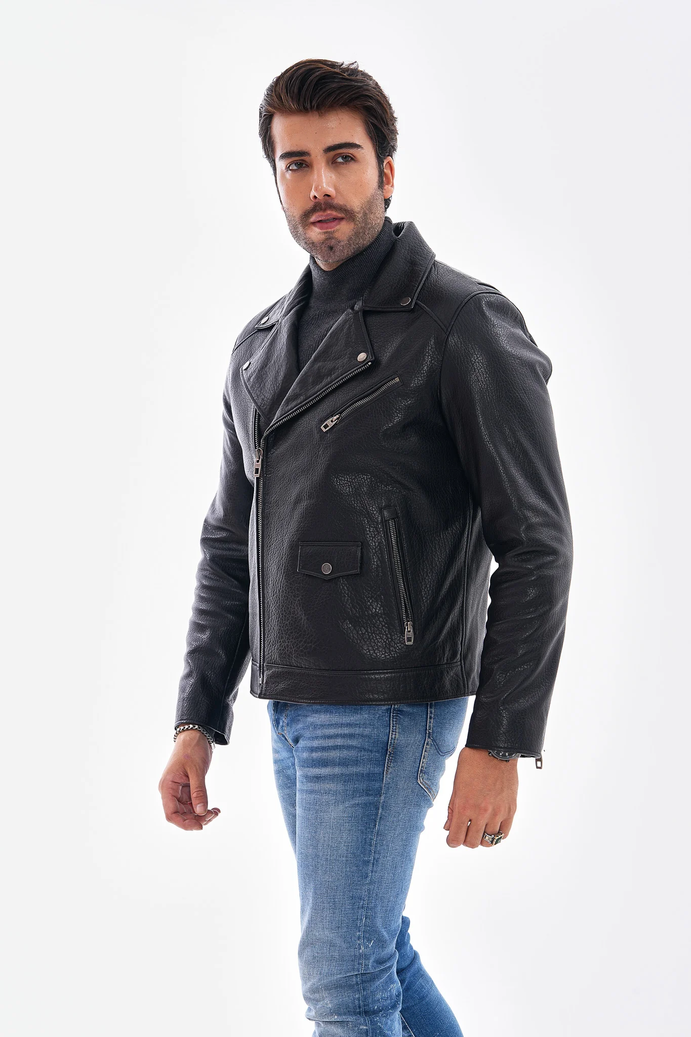 The Volt Textured Black Leather Men Jacket - Image 9