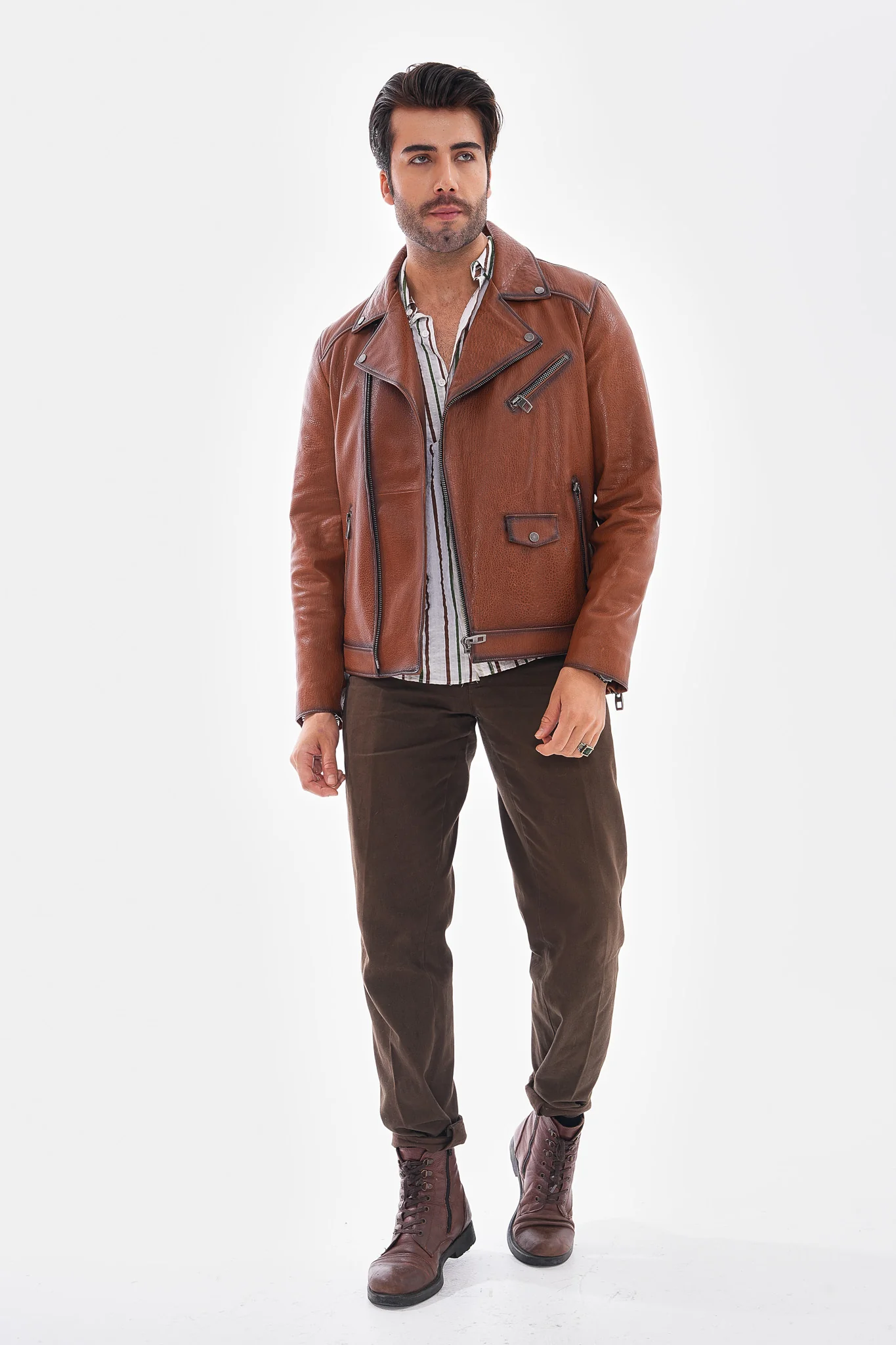 The Volt Textured Tan Leather Men Jacket - Image 2
