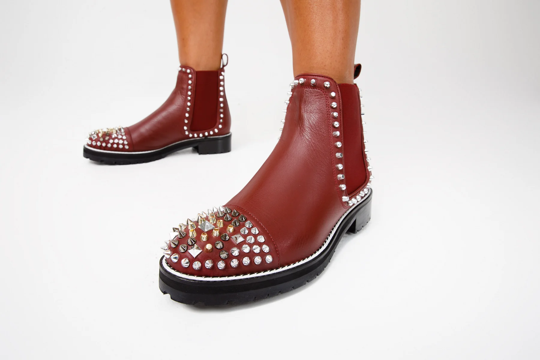 The Vuvulane Burgundy Spike Leather Ankle Women Boot - Image 8