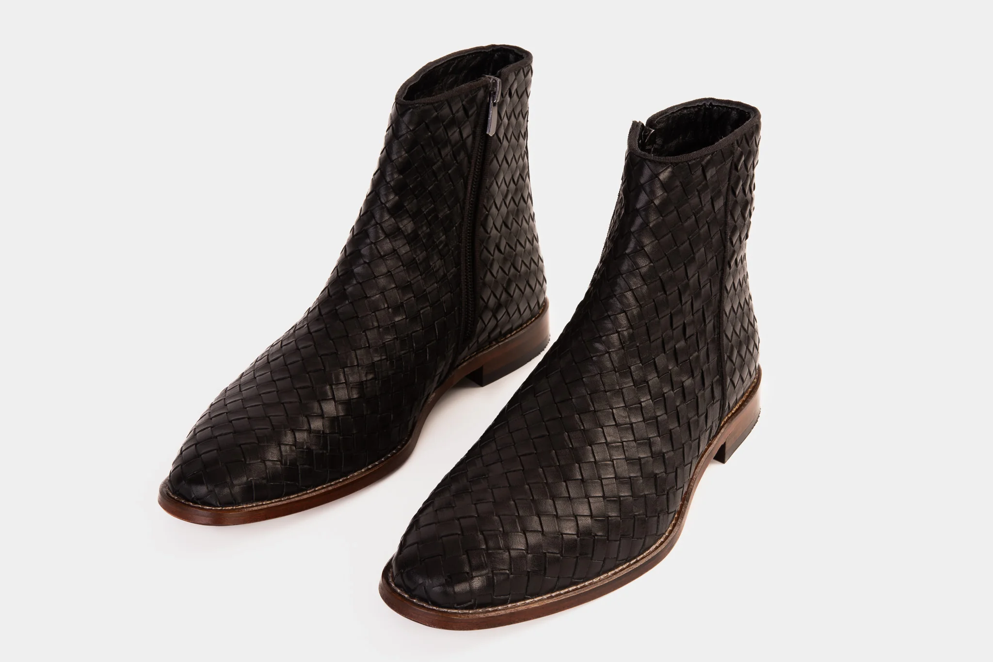 The Wellington Black Handwoven Leather Men Boot with a Zipper Final Sale! - Image 6