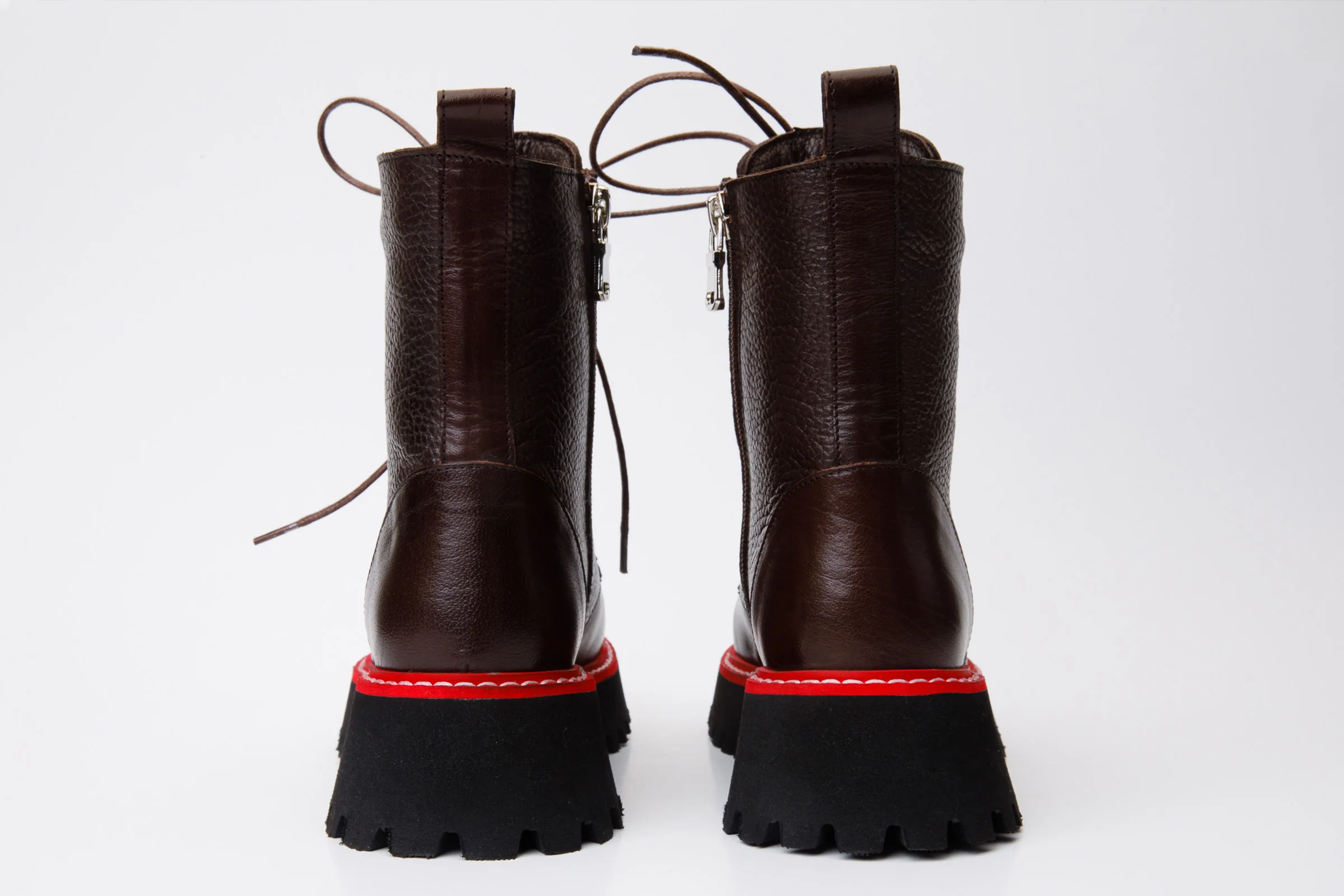 The Yildiz Brown Leather Lace-Up Ankle Women Boot With a Side Zipper - Image 5