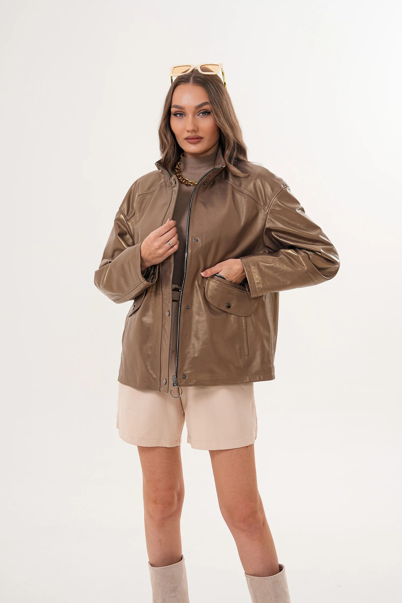 The Zayra Women Leather Jacket – Taupe Brown - Image 7