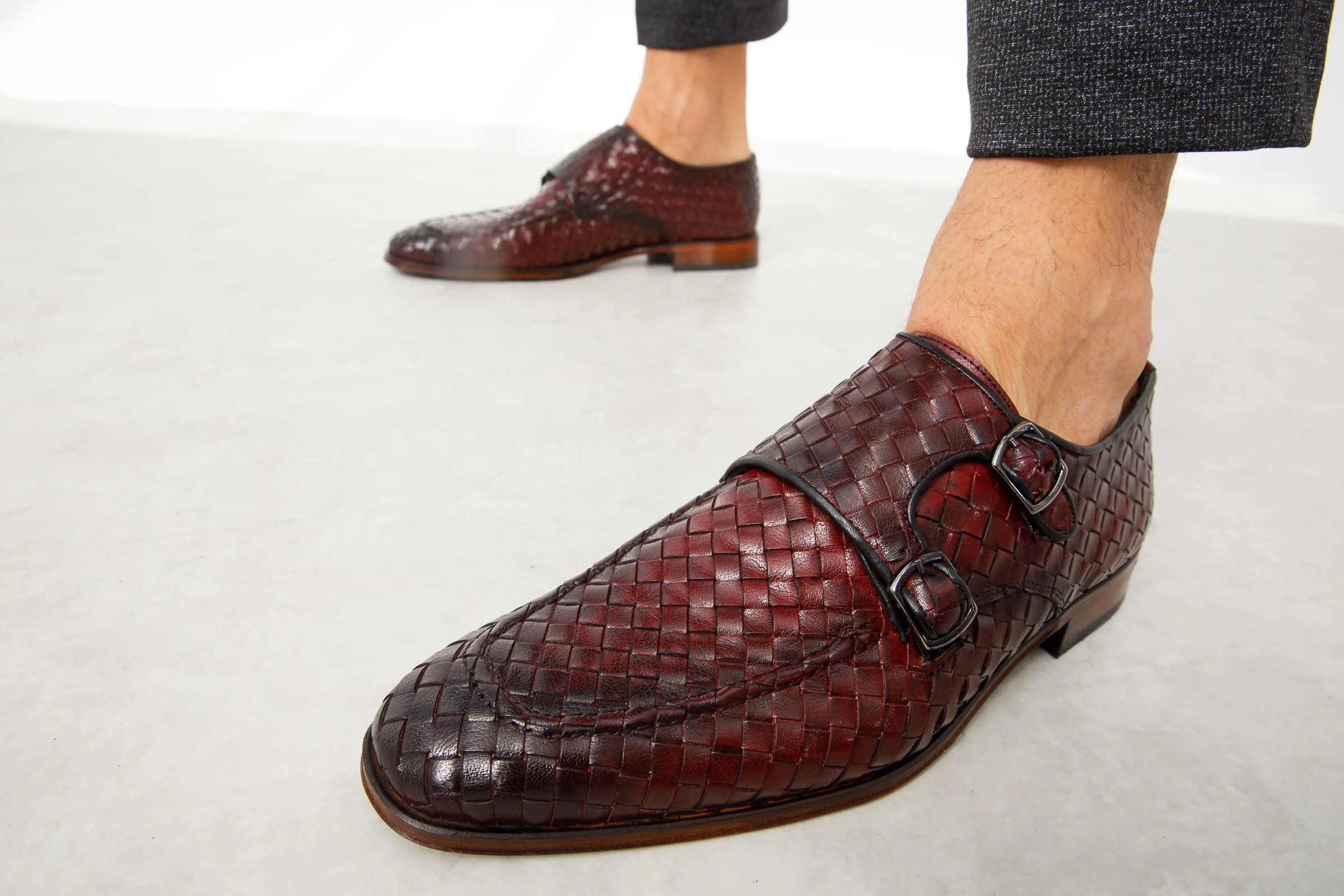 The Turan Burgundy Woven Double Monk Strap Dress Men Shoe - Image 10