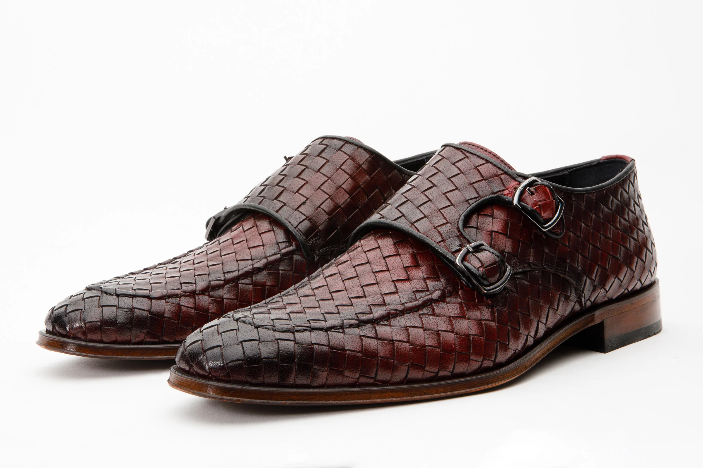 The Turan Burgundy Woven Double Monk Strap Dress Men Shoe - Image 2