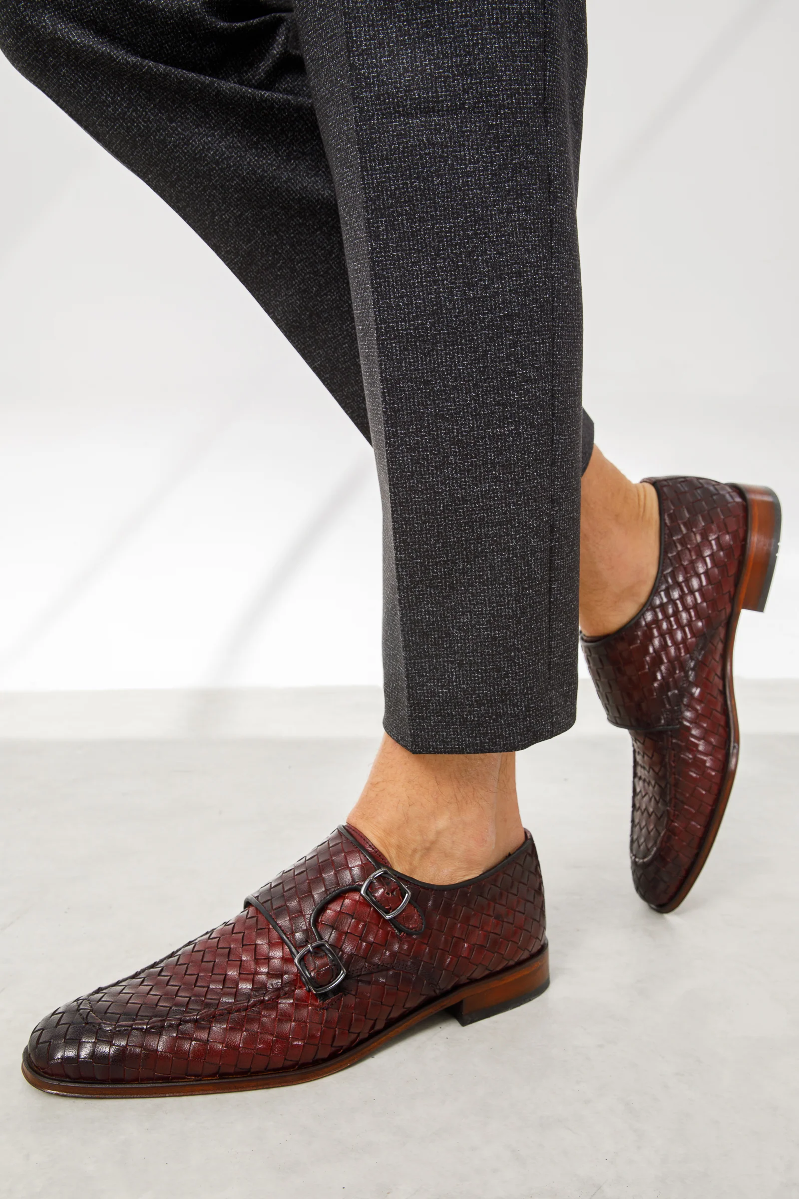 The Turan Burgundy Woven Double Monk Strap Dress Men Shoe - Image 6