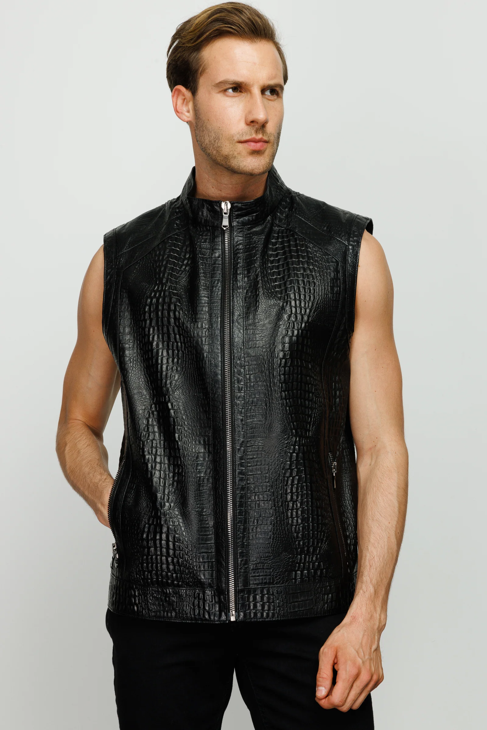 The Veyo Black Leathern Vest Men Jacket - Image 8