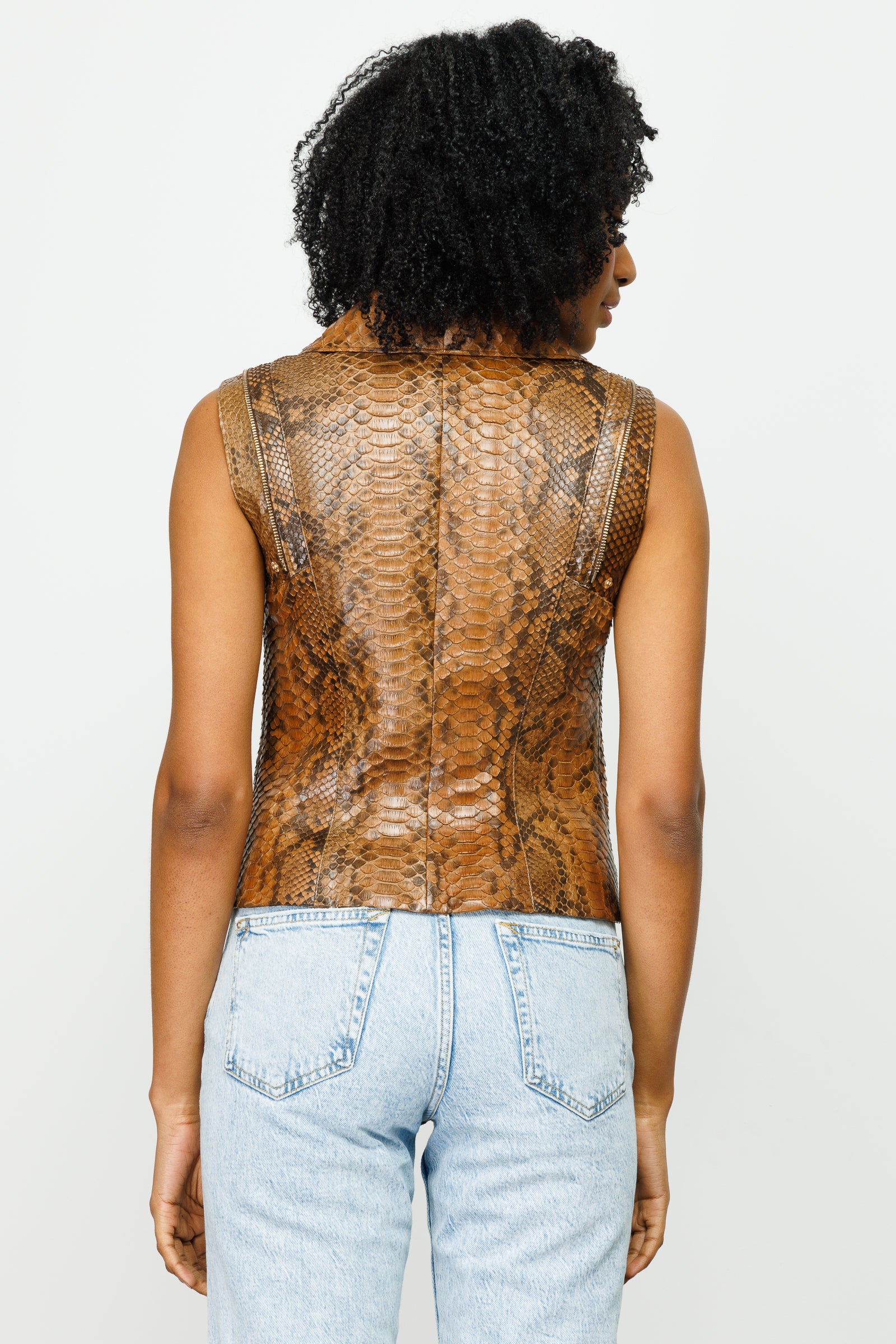 The Queen Pythn Skin Tan Leather Women Jacket - Image 12
