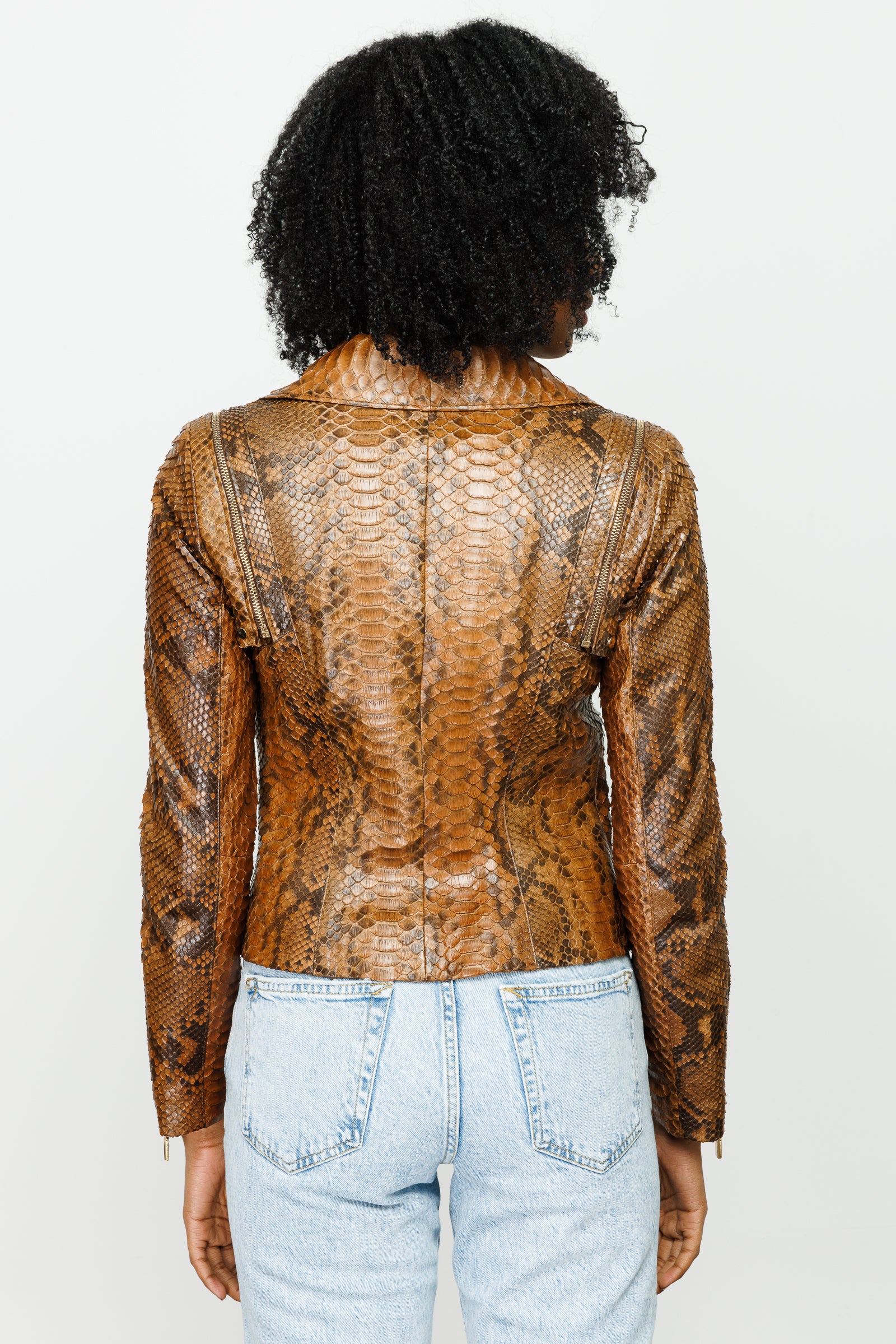 The Queen Pythn Skin Tan Leather Women Jacket - Image 7